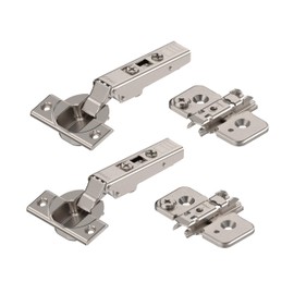 BLUM CLIP top Möbel Scharnier 110°, gerade mit Feder, Schrauben, Eckanschlag + BLUM CLIP Exzenter Kreuzmontageplatte, Stahl, Schrauben, Distanz 0 mm (2 Sets)