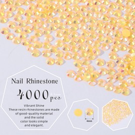 4000pcs 4mm Resin Rhinestones Bulk,Nail Art Rhinestones Kit with Wax Pencil,Flatback Round Jelly Rhinestones Gems Crystals for Nail Art DIY Crafts Clothes Shoes Bags(Light-Orange AB)