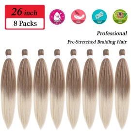 SIXERSI Ombre Blonde Braiding Hair Pre Stretched 6b/613 Braiding Hair Extensions for Braids Kanekalon Prestretched Braiding Hair 26 Inch Kids Knotless Ombre Pre Sectioned Braiding Hair