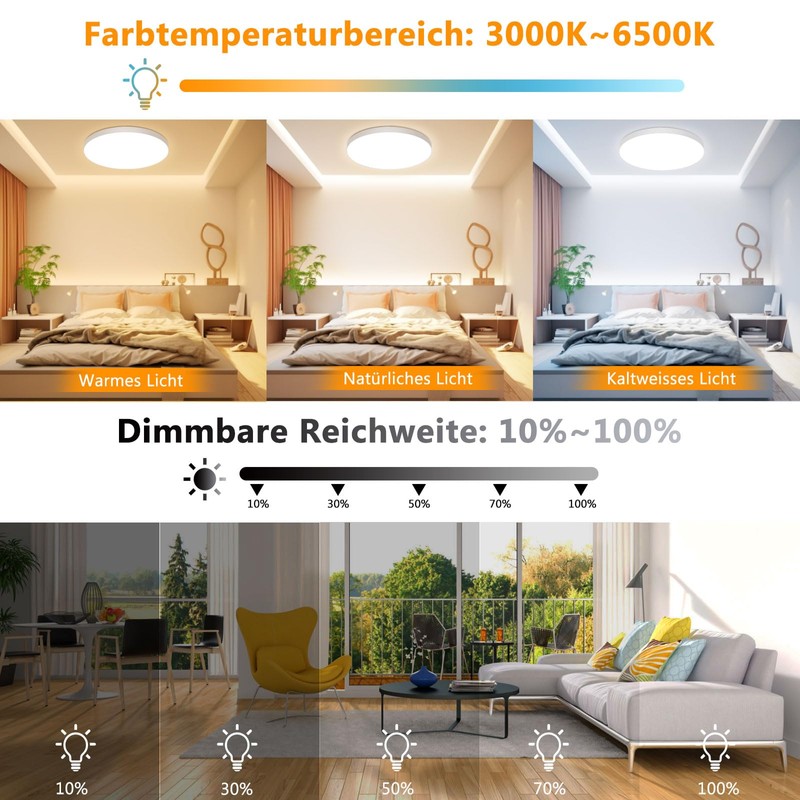 OUILA LED Ceiling Light Dimmable 24 W RGB Colour Changing