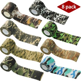 TINTON LIFE 8 Rolls 2" x 15' Outdoor Military Protective Camouflage Wrap Tapes Camping Hunting Gun Accessories Camo Stretch Bandages (8 Colors)