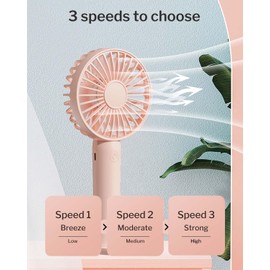 Linlinwill Portable Handheld Fan, USB Rechargeable Mini Fan, Ultra Quiet, 3 Speeds with Phone Holder Base, All Day Battery for Outdoor Indoor (White)