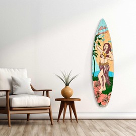 American Art Decor Aloha Hawaii Surfboard Plaque Wall Sign - 15" x 59.625"