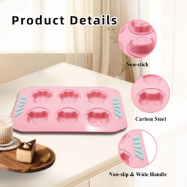 Gurlideo 2 Pcs Pig Head Cat Paw Donut Molds Madeleine Pan Cookie Baking Molds for Donuts Pink