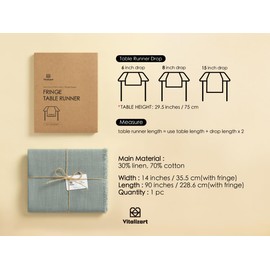 Vitalizart Green Table Runner 14 x 90 Inches Long Slub Texture Cotton Linen Table Runner for Rustic Home Decorations Dining Room Wedding Decor Reception Bridal Shower Thanksgiving Christmas Dusty Sage