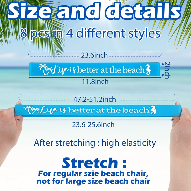 Junkin 8 Pcs Towel Band Beach Chair Clips Bands Rubber
