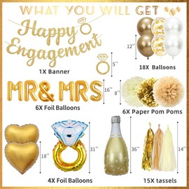 Gold Engagement Party Decorations Just Engaged Decorations Happy Engagement Banner Almost Married Decorations Congratulations Wedding Bachelorette Party Decorations