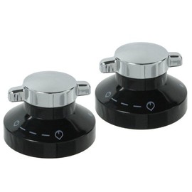 New World Genuine Gas Oven Knob / Cooker Switch (Black, Silver / Chrome, Pack of 2 Knobs)
