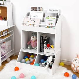 GAOMON White Kids Bookshelf - Wood Children's Toy Storage Organizer and Bookcase for Playroom, Bedroom, and Nursery School - Enhance Organization and Style
