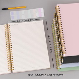 Hardcover Spiral Notebook Journal 8.5 x 11,300 Pages College Ruled Notebook, Lined Thick Journals for Women Men,A4 Thick Spiral Journal for Writing,110GSM Paper, Spiral Notebooks for Work School Black