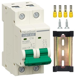 CNLonQcom DC Miniature Circuit Breaker 16 Amp Solar Disconnect Switch DC1000V 2P MCB for PV, UPS, RV Battery, DIN Rail Mount