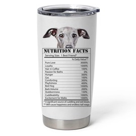 Funny Slate Grey Italian Greyhound Nutrition Facts Tumbler 20 oz - Curved Insulated Travel Cup with Peeking Face Design Gifts for Dog Lovers