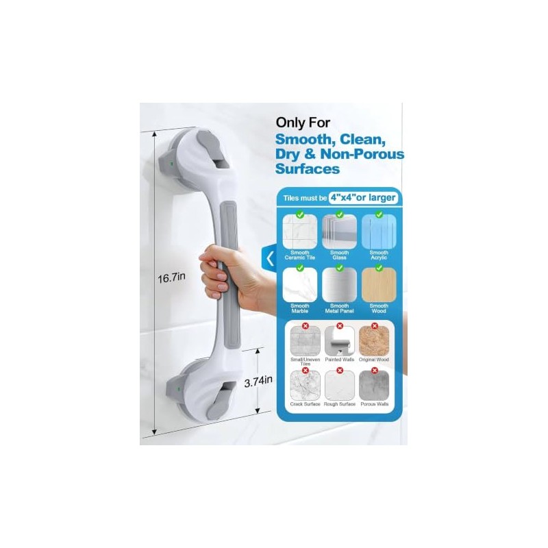 2 PCS Grab Rails for Bathroom, 17" Suction Shower Grab