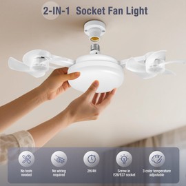 2025 New Model Three axis Socket Fan Light,Ceiling Fans with Lights,Used in Living Room, Bedroom, Kitchen,Compatible with E26/E27 Screw Socket lamp Holders