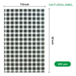 NATURALABEL 100 Pcs Wax Paper, 12" x 7.5" Black and White Checkered Greaseproof Paper,Wax Paper Sheets for Food,Rave Party BBQ Picnic Party Deli Paper