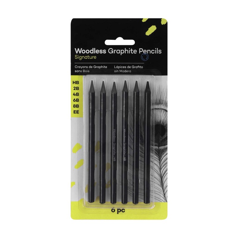 Woodless Charcoal Pencils Set,6 Pcs Professional Pure Carbon Sketch Pens
