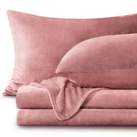 BEDELITE Flannel Sheets King Size Dusty Pink - Super Soft Fleece Sheets Set Fluffy Extra Plush, 4 Piece(Include Fitted Sheet, Flat Sheet, 2 Pillowcases)