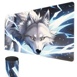 MTG Playmat, 24" x 14" TCG Game Play Mat Stitched Edges Trading Card Game Playmats with Storage Bag Smooth Rubber Surface Battle Game Mat (White Wolf)