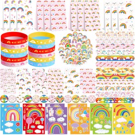 Obussgar Rainbow Party Favour Supplies including Gift Bags, Stickers, Badges, Wristbands for Rainbow birthday party
