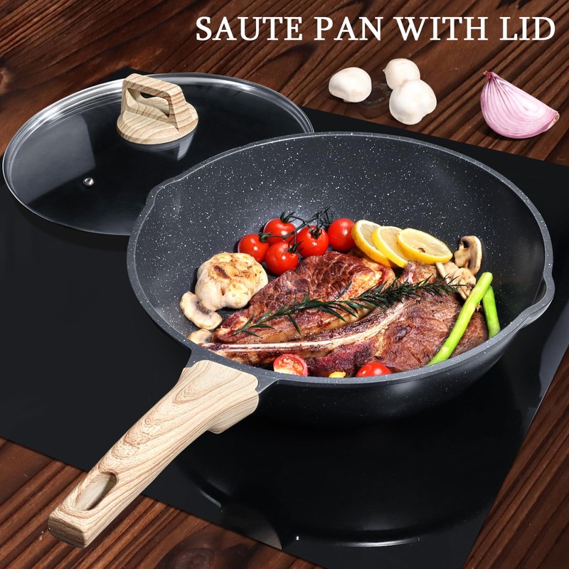 GiPP Ceramic Nonstick Deep Frying Pan Skillet, 12" Saute Pan