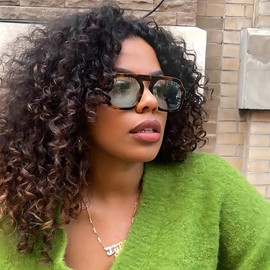 Trendy Square Aviator Sunglasses,2 Pcs Retro Vintage Stylish Frame Sun Glasses for Men Women