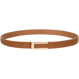 SUOSDEY Slim Belt for Women, Thin Leather Belt, Fashion Waist Belt for Dress, Jeans with Gold Buckle, B-brown