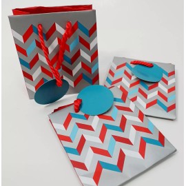 Unbranded Christmas Gift Bags Reusable Bag Tissue Paper Present Stripe Chevron Mini 3 Pack