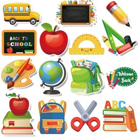 60 Pcs Back to School Cutouts School Bus Cutouts with 200 Pcs Glue Points Motivational DIY Cardstock Cutouts Colorful Bulletin Board Decoration for School Classroom Party Favor Supplies