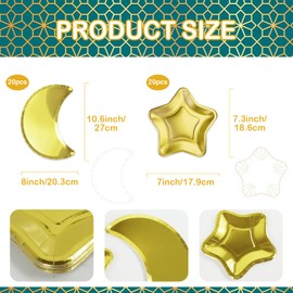 SINGOMON 40pcs Gold Moon Plates Gold Star Paper Plates Disposable Star Plates Disposable Plates Party Plates Dinner Plates Gold Paper Tray Birthday Plates for Eid Decorations Baby Shower Decorations