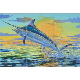 Ceramic Backsplash Tile Mural Fishing Saltwater Fish Underwater Ocean Sea Kitchen/Bathroom/Shower - Guatemala Blue - Carey Chen