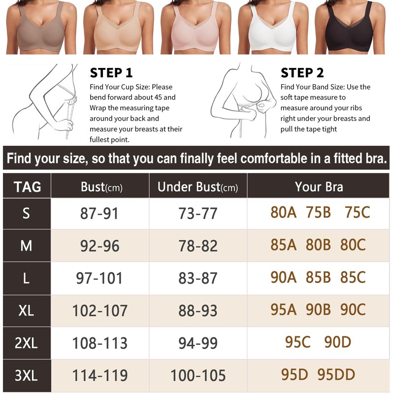 WOWENY Women's Bra Without Underwire Padded Non-Wired Bra Push Up