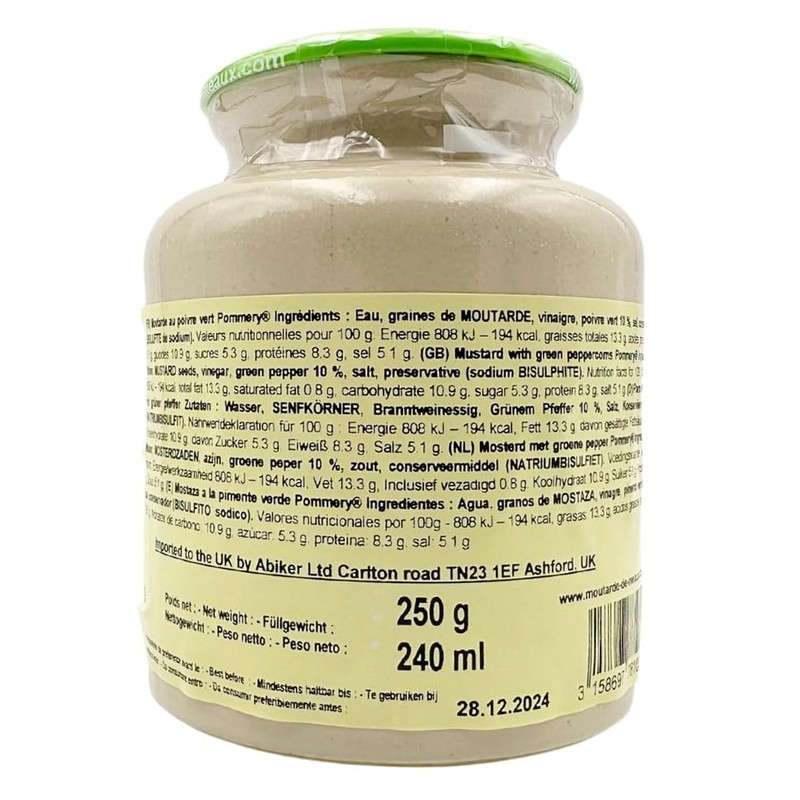 Pommery - Gourmet Green peppercorn Mustard from France in crock