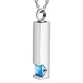 Dletay Memorial Pendant, Cuboid Birthstone Rhinestone, Memorial Pendant on Hand, Cremation Necklace, Removable, Men's, Women's, Memorial Jewelry, Stone Rubber Alloy Steel Stainless Steel Metal Stone