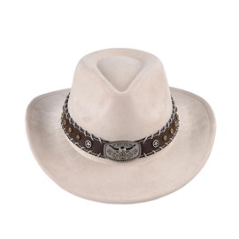 TOLASTO Western Cowboy Hat for Men Women Suede Panama Hat Adjustable Soft Cowgirl Hat Cowboy Outdoor Hats Cowboy Hat with Wide Brim, White