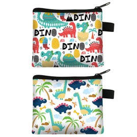 KGDUYC Pack of 2 Purse Boy Girl Dinosaur Purse Cute Cartoon Coin Bag with Zip Design Animal Small Purse Card Key Ring Purse Children