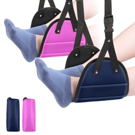 CELYST Airplane Foot Hammock 2-Pack Travel Essentials, Portable Foot Hammock for Plane Travel, Memory Foam Foot Rest for Air Travel, Desk Foot Rest, Red+Blue