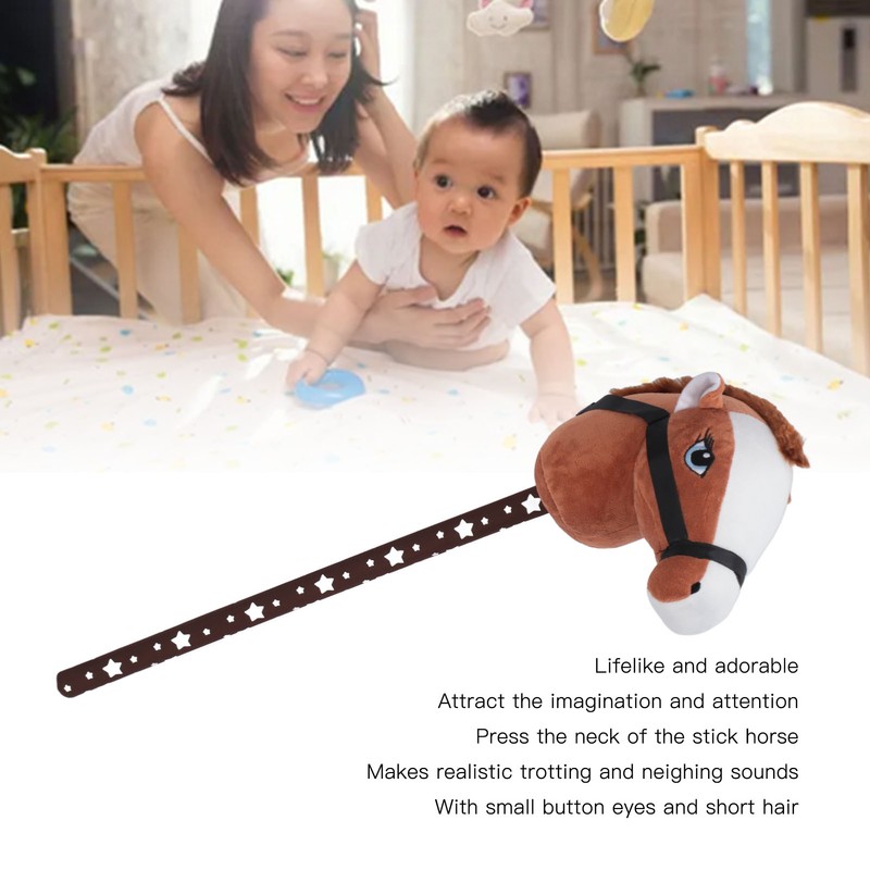 70cm Height Plush Horse Stick Toy Cute Expression 2 Sound
