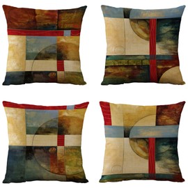 WOMHOPE Set of 4 Vintage Geometric Decorative Throw Pillow Covers Pillow Cases Cushion Cases 18 x 18 Inch for Living Room,Couch and Bed (Geometric)