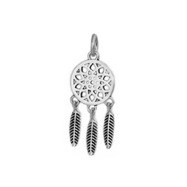 Sterling Silver Oxidized Dream Catcher Circle Disc Angel Wing Feather Drop Charm Pendant