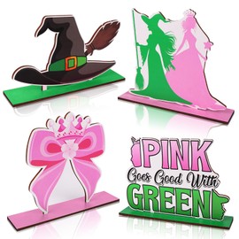 JiaUfmi 4 Pcs Witch Theme Party Decorations Wooden Table Centerpieces Pink and Green Party Tabletop Supplies for Birthday Movie Party Decor