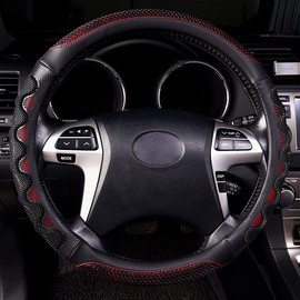 Flying Banner car Steering Wheel Cover Faux Leather Massage Universal fit 3D Honeycomb Hole Anti-Slip Sporty 15 Inches (Red with Black)