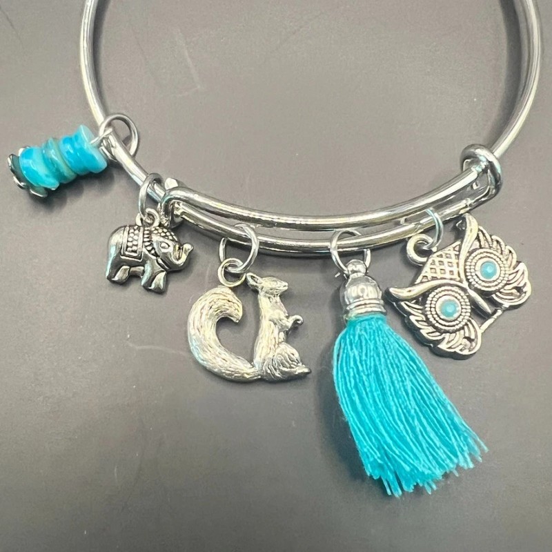 Alex and Ani Silver Bangle Bracelet Elephant Owl Chipmunk Charms