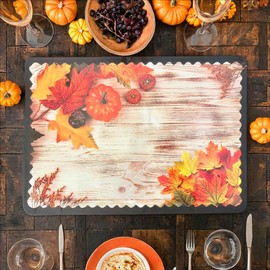 25 Pack Fall Maple Leaf Paper Disposable Placemats For Dining Table | Harvest Leaves Disposable Placemats For Thanksgiving Holiday Party |16.25 x 11.25 Autumn Leaf Pumpkin Table Placemats | By Bashout