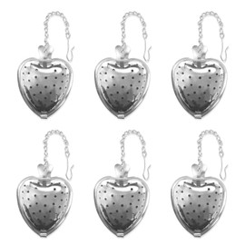TEAONE Stainless Steel Tea Mesh, 6 PCS Heart Tea Infuser with Extended Chain Hook for Loose Leaf, Spices, Seasonings (Silver)