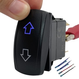 BACAUTOPARTS 12V 20A Blue Backlit DC Motor Reverse Polarity Momentary Rocker Switch 6P (ON)-Off-(ON) DPDT Retactive Toggle Switch for Car Window Electric Trailer Jack Motor RV Fan Winch Snow Blower