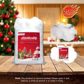 Christmas Fake Snow, 2LB Artificial Cotton Snow, Faux Fluffy Cotton Snow Fake Clouds for Christmas Tree Indoor Decoration, Cotton Stuffing for Crafts Xmas Villages Winter Table Nativity Party Decor