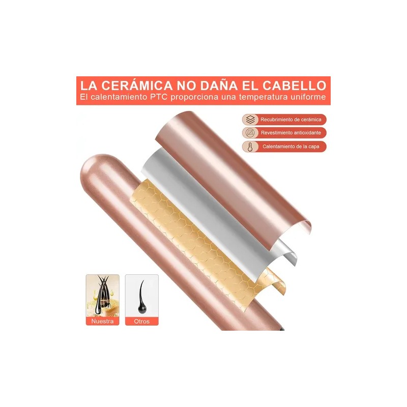 Tenazas Rizadora Con Planchas Cabello Pelo Ajustable Rosa