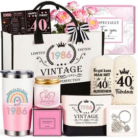 40th Birthday Women Gift Set - 1986 Vintage Edition Birthday Gift for Girlfriend, Colleague, Wife, Mum, Sister - 8 Piece Set Including Canvas Carry Bag, Cosmetic Bag & Drinking Cup