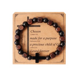 Eigso Black Onyx Beaded Cross Bracelet Christian Gift Rosary Beads Catholic Men Bracelets Religious Pray Wristband