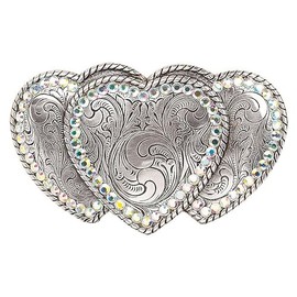 Nocona Women's Triple Hearts Belt Buckle, Silver, OS